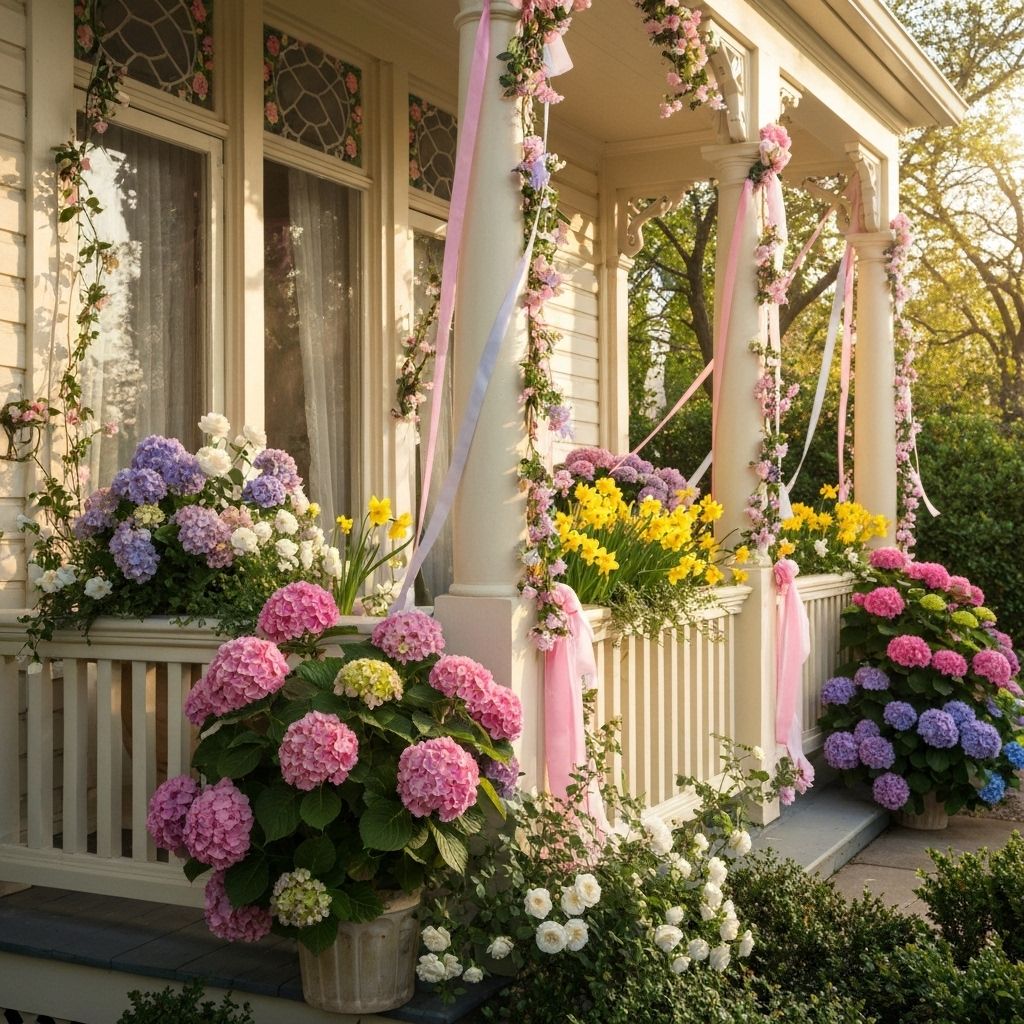 Spring front porch with flowers
